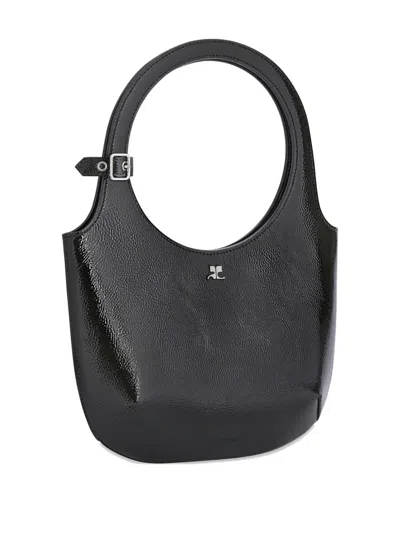 Courrèges Curved Patent Leather Shoulder Bag In Black