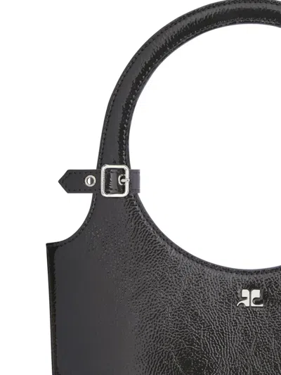 Courrèges Curved Patent Leather Shoulder Bag In Black