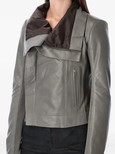 Rick Owens Biker Jacket With Long Sleeves And Collar In Gray