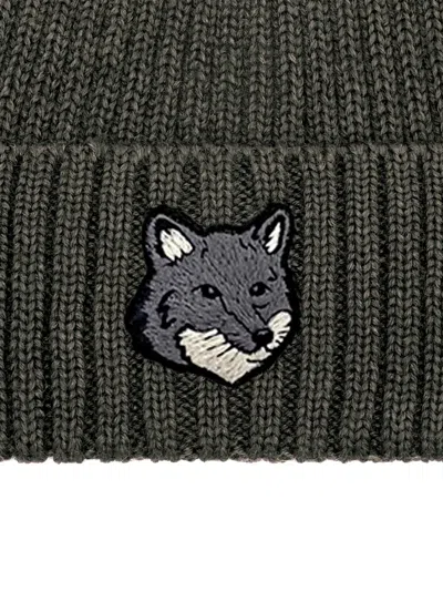 Maison Kitsuné Fox Head Large Beanie Accessories In Gray