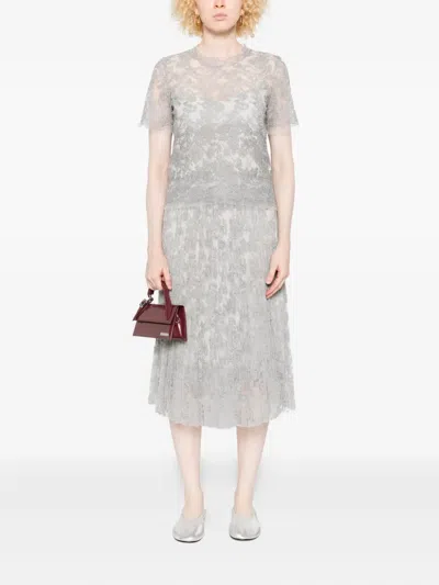 Ermanno Scervino Midi Skirt With Floral Lace Overlay In Gray