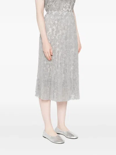 Ermanno Scervino Midi Skirt With Floral Lace Overlay In Gray