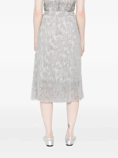 Ermanno Scervino Midi Skirt With Floral Lace Overlay In Gray