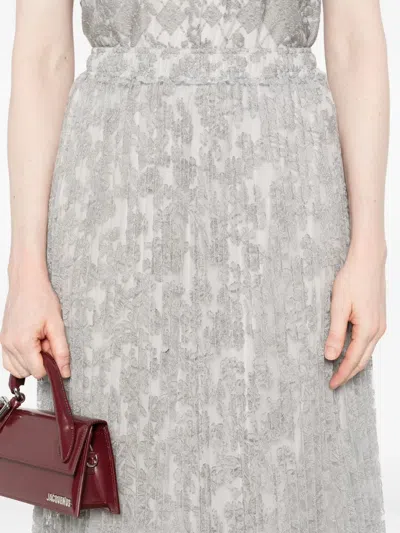 Ermanno Scervino Midi Skirt With Floral Lace Overlay In Gray