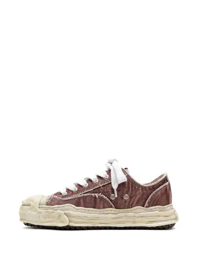Miharayasuhiro Hank Blached Washed Low-top Sneakers In Red
