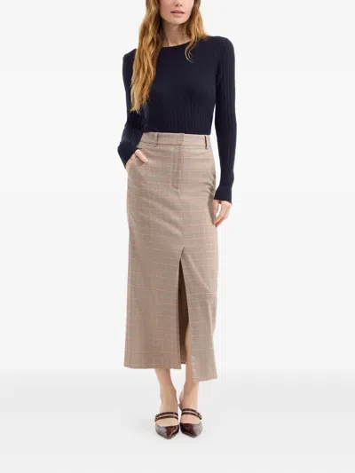 Veronica Beard Check-pattern Split Midi Skirt In Neutral