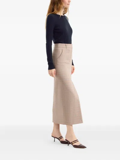 Veronica Beard Check-pattern Split Midi Skirt In Neutral