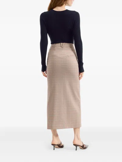 Veronica Beard Check-pattern Split Midi Skirt In Neutral