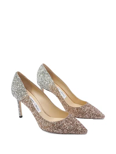 Jimmy Choo Romy Multicolor Pumps With All-over Glitters In Fabric And Leather Woman In Silver