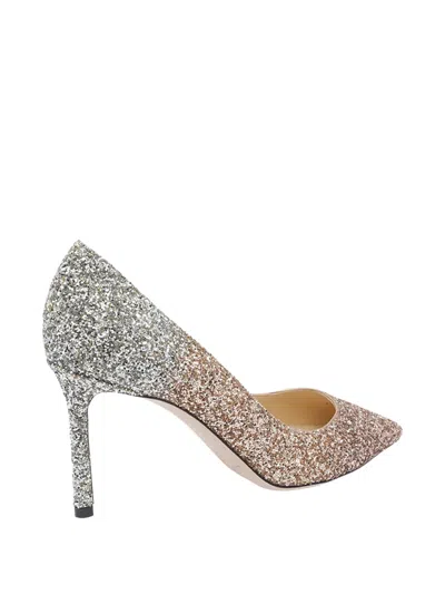 Jimmy Choo Romy Multicolor Pumps With All-over Glitters In Fabric And Leather Woman In Silver