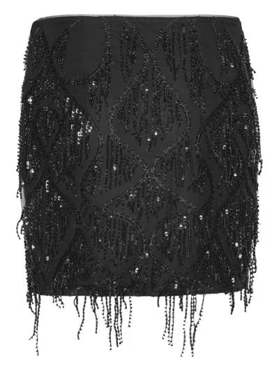 Rotate Birger Christensen Mini Skirt With Abstract Sequin And Bead Embellishments In Black