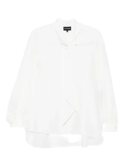 Emporio Armani Neck Tie Blouse High-low Hem In White