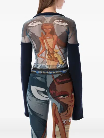 Ottolinger Julien Ceccaldi Printed Mesh Top With Sleeves In Gray