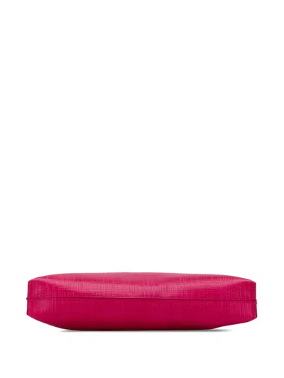 Pre-owned Loewe 2016 Large Linen Embossed Patent Anagram Repeat T Pouch Clutch Bag In Pink