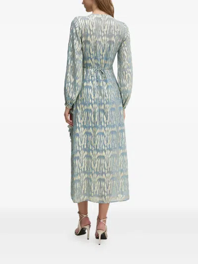 Never Fully Dressed Metallic-print Ruffled Midi Dress In Blue
