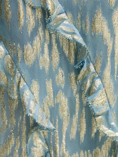 Never Fully Dressed Metallic-print Ruffled Midi Dress In Blue