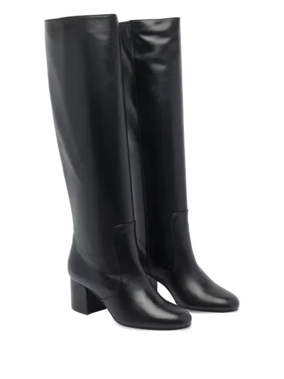 Via Roma 15 70mm Calf-leather Block-heel Knee-high Boots In Black