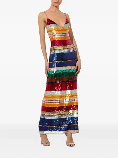 Alice And Olivia Artea Sequin-striped Maxi Dress In Multi