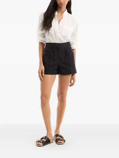 Veronica Beard Fabian Broderie Anglaise Cotton Shorts In Black