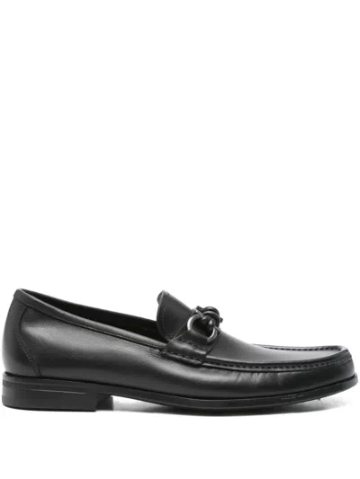 Ferragamo Grandioso2 Leather Loafers With Gancini Buckle In Black