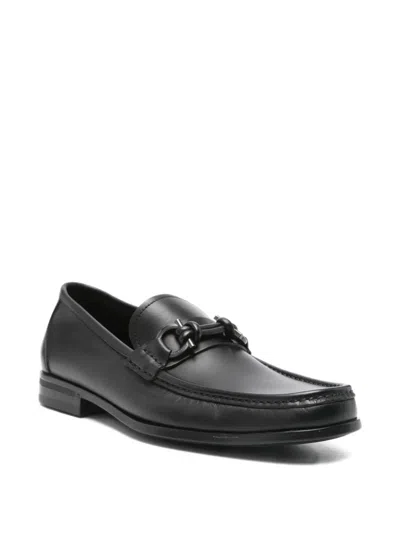 Ferragamo Grandioso2 Leather Loafers With Gancini Buckle In Black