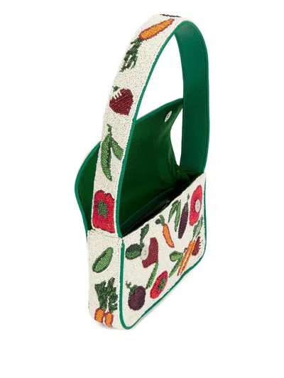 Staud Beaded Shoulder Bag Leather Strap In Neutral