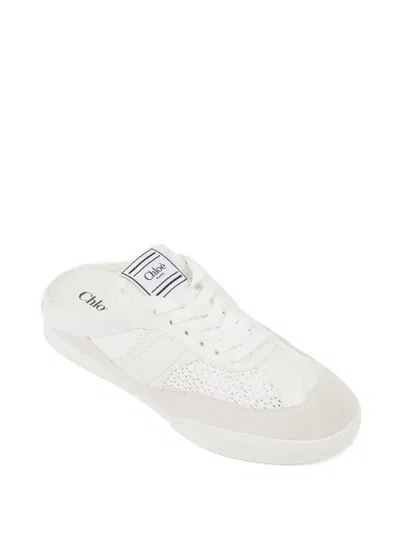Chloé Kick Mesh And Leather Low-top Mule Sneakers In White