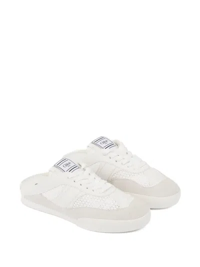 Chloé Kick Mesh And Leather Low-top Mule Sneakers In White
