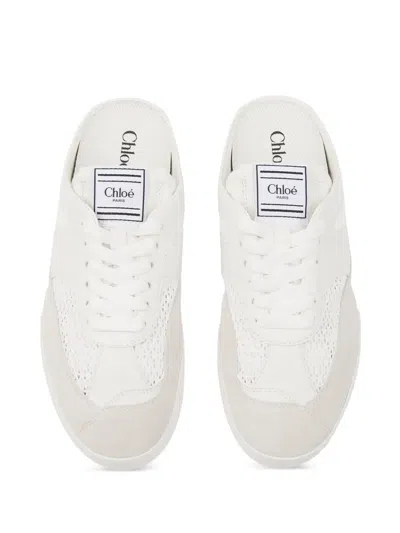 Chloé Kick Mesh And Leather Low-top Mule Sneakers In White