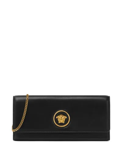 Versace Lamb Leather Chain Strap Clutch Bag In Black