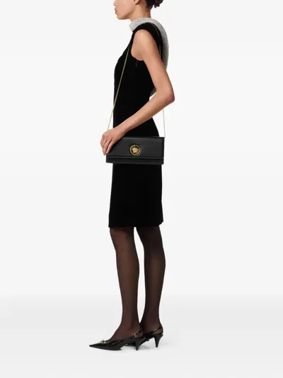 Versace Lamb Leather Chain Strap Clutch Bag In Black
