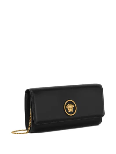 Versace Lamb Leather Chain Strap Clutch Bag In Black