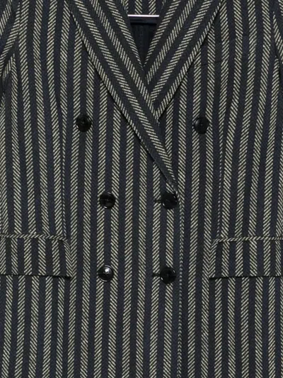 Circolo 1901 Striped Double-breasted Cotton Jacket In Gray