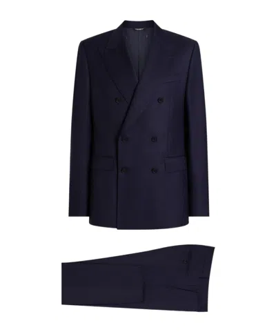Dolce & Gabbana Double-breasted Micro-patterned Wool Suit In Blue