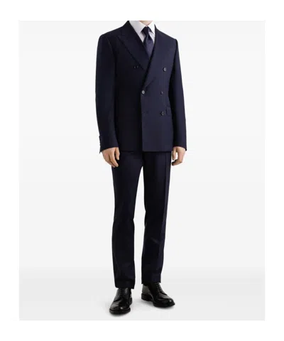 Dolce & Gabbana Double-breasted Micro-patterned Wool Suit In Blue