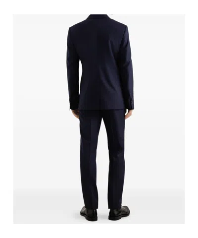 Dolce & Gabbana Double-breasted Micro-patterned Wool Suit In Blue