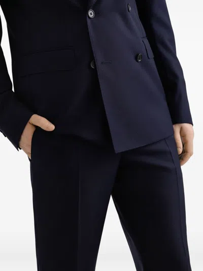 Dolce & Gabbana Double-breasted Micro-patterned Wool Suit In Blue