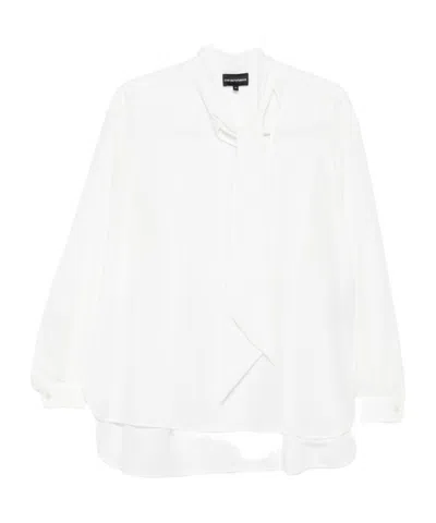 Emporio Armani Neck Tie Blouse High-low Hem In White