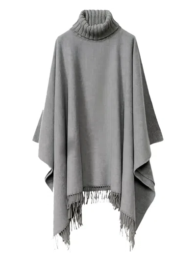 Fabiana Filippi Turtleneck Fringe Poncho In Gray