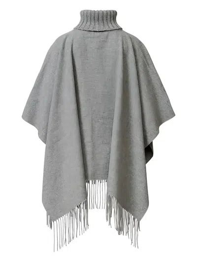 Fabiana Filippi Turtleneck Fringe Poncho In Gray