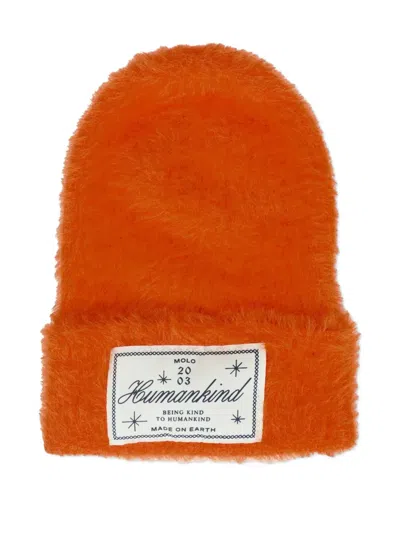 Molo Fluffy-textured Logo-patch Beanie In Orange