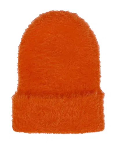 Molo Fluffy-textured Logo-patch Beanie In Orange