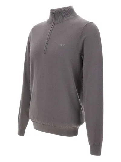 Sun 68 Half-zip Ribbed Sweater In Gray