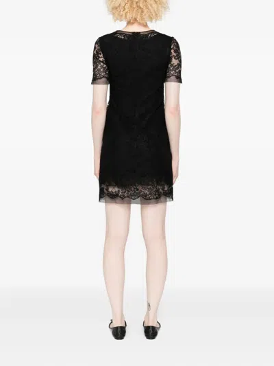 Ermanno Scervino Floral Lace Mini Dress With Sheer Sleeves In Black