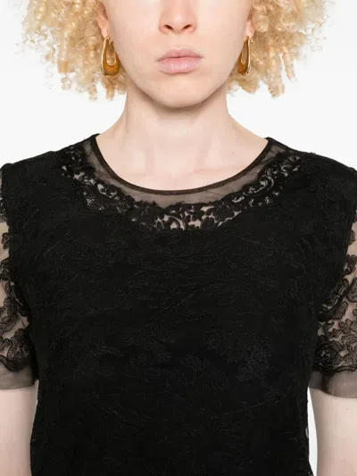 Ermanno Scervino Floral Lace Mini Dress With Sheer Sleeves In Black