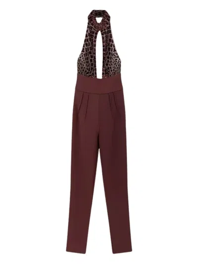 Elisabetta Franchi Halter-neck Sequin-embellished Jumpsuit In Burgundy