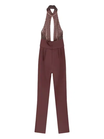 Elisabetta Franchi Halter-neck Sequin-embellished Jumpsuit In Burgundy