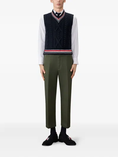Thom Browne Navy Aran Cable Stitch Merino Wool Vest In Blue