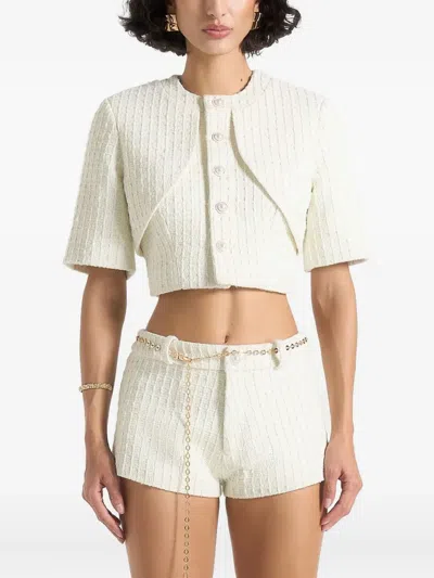 Manière De Voir Alba Curve-detail Tweed Top In White