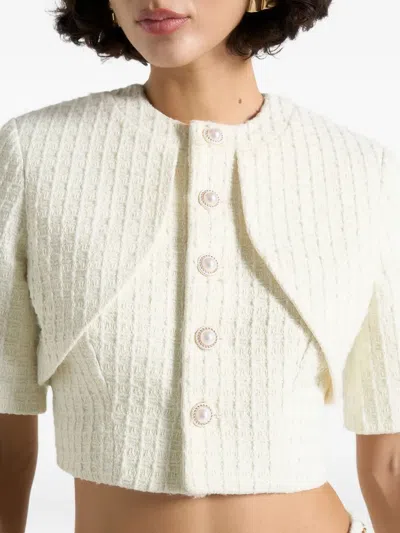 Manière De Voir Alba Curve-detail Tweed Top In White